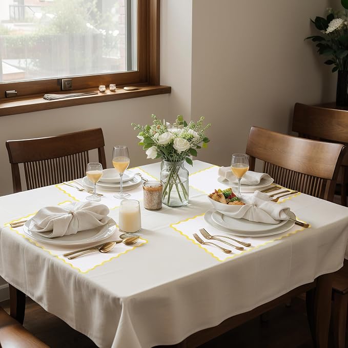 FoldTier 150 Pcs Disposable Paper Placemats Bulk 10"x14" Rectangle Place Mats with Scalloped Edges Dining Table Mat for Wedding Birthday Party Table Decoration(White)
