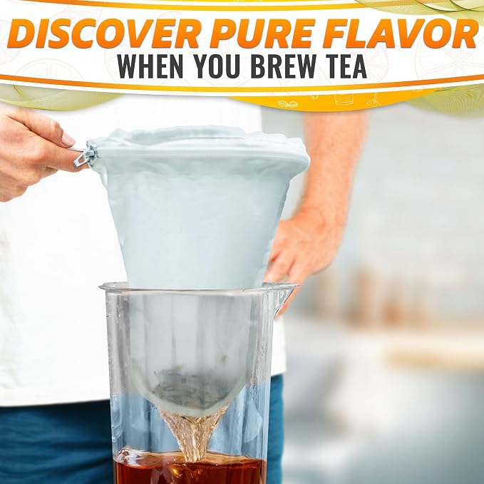 5.3 In Thai Tea Strainer, Fine Mesh Cloth, Stainless Steel Handle | Large Tea Strainer for Loose Tea, Long Steel Handle, Reusable, Easy to Clean, Cotton Muslin, Suitable for Milk, Juice & Vine