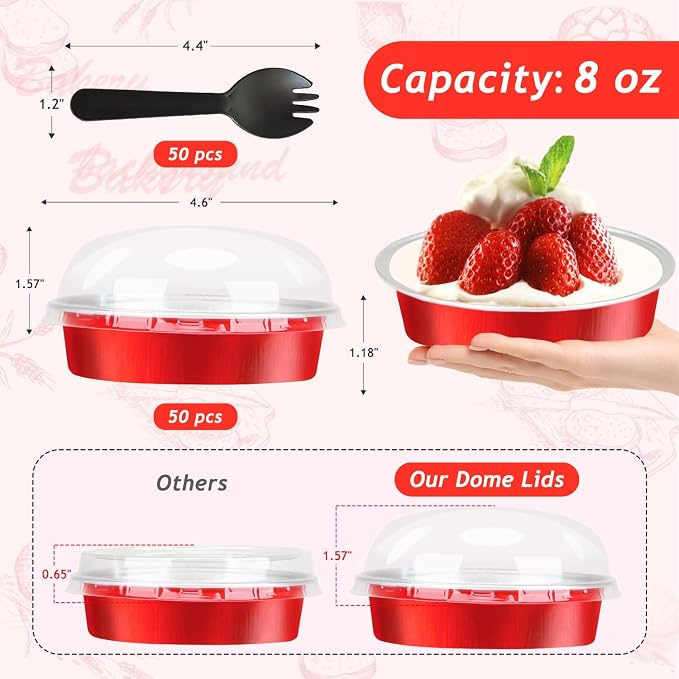 LNYZQUS 8oz Mini Pie Tins with Lids 50 Pack, 4 Inch Individual Cake Pans | Foil Disposable, Small Cake Tins, Mini Pie Containers, for Christmas Bake Sale Baking and Packaging, Red