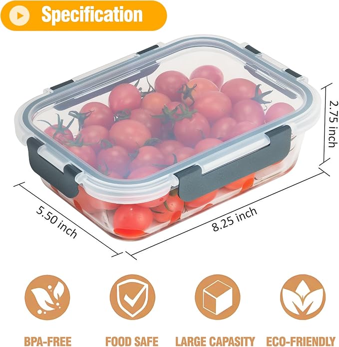 WWWYH.DSS 5 PACK 36 oz Glass Storage Containers with Lids, Grey | Glass Food Storage Container Set with Snap Airtight Lids, Microwave Oven Freezer Dishwasher Safe, BPA-Free