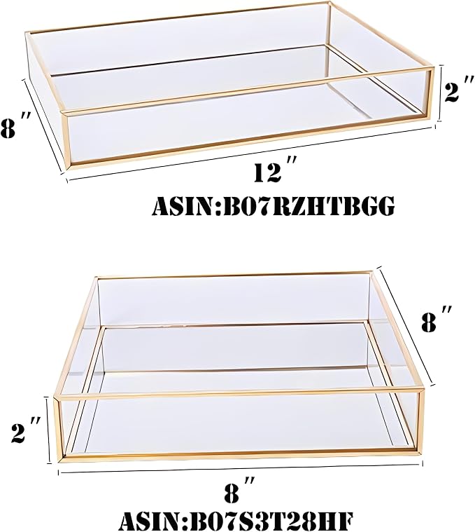 Sooyee Gold Square Mirror Tray, 8"x8" Metal and Glass Decorative Tray for Jewelry, Perfume, Makeup, Vanity, Dresser, Bathroom, Bedroom, Office, Coffee Table