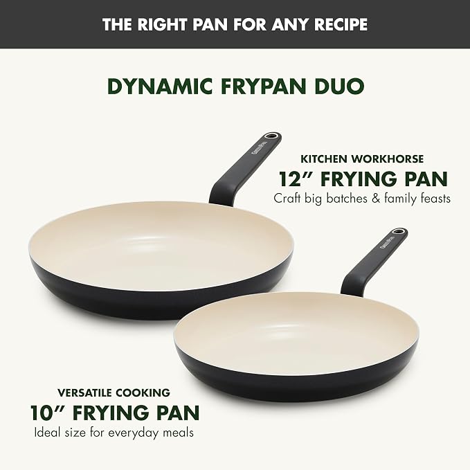 GreenPan Rio Advanced 10" and 12" Frying Pan Skillet Set, Ceramic Nonstick PFAS-Free Pans, Induction Ready, Dishwasher and Oven Safe, Black
