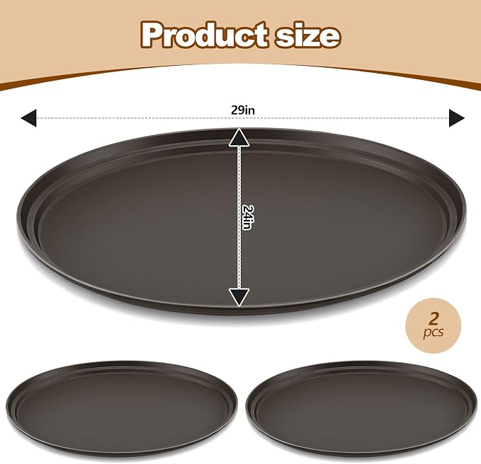 FillTouch 2 Pcs Restaurant Serving Trays PP Plastic Non Slip Rubber Lined Large Oval Tray for Kitchen Dining Room Cafeterias Fast Food Service (24 x 29 Inch,Brown)