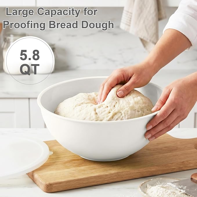 BoxedHome BPA Free Plastic Round Mixing Bowl with Lids, 12 Pack Nesting Bowls with Lids Set, Microwave and Dishwasher Safe Prep & Serving Bowls Great for Mixing, Baking, Serving (White, 12pcs)