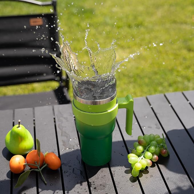 BJPKPK 10 oz Mini Tumbler with Lid, Straw & Handle, Insulated Steel Cup | Small, Spill Proof, Leak Proof, Thermal, Double Wall Vacuum, Sweatproof, Dishwasher Safe, BPA Free, Bamboo Grove