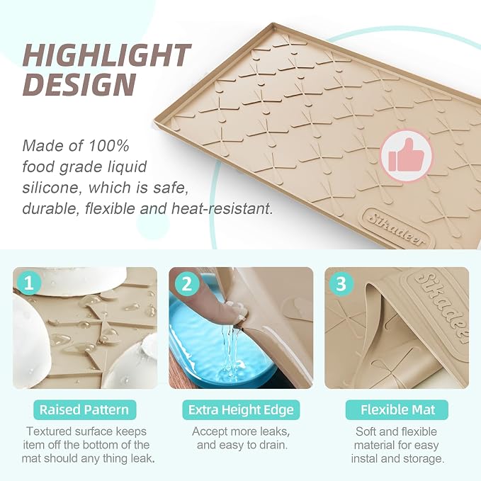 Waterproof Under Sink Mat 34" x 22", Silicone Mat Kitchen liner | BPA-Free Silicone Mat with Raised Lip Protects Cabinets from Leaks, Versatile Home Organizer for Bathroom, Pets, Boots, Floor