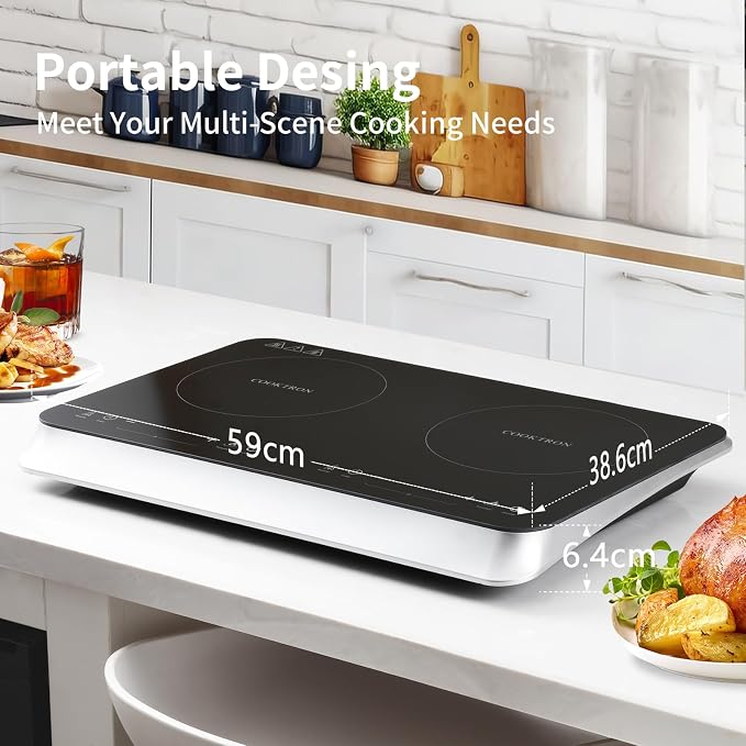 COOKTRON Double Induction Cooktop Burner with Fast Warm-Up Mode, 1800w 2 Burner with 10 Temperature 9 Power Settings, Portable Dual Induction Cooker Cooktop with Child Safety Lock & Time