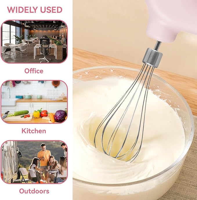 4 Speed Electric Hand Mixer, Mini 4 Speed Adjustable Cordless USB Rechargeable Electric Whisk Hand Mixer Portable Handheld Mixer 1500mAh Egg Beater (Pink)