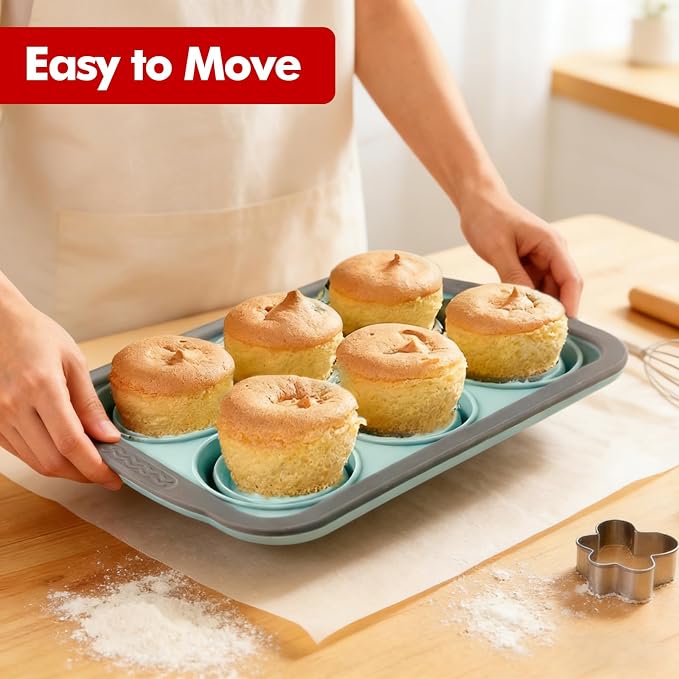 RAYBIN 2 Pack Silicone Muffin Pans for Baking, 6 Cup Nonstick Cupcake Pan | Muffin Tins with Metal Frame, Baking Tray Egg Molds, Easy to Pop, Food Grade, BPA Free, Oven & Dishwasher Safe