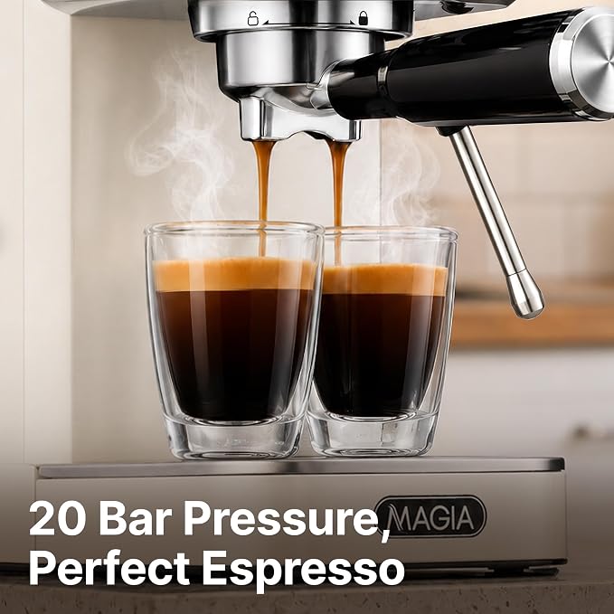 Zulay Kitchen Magia Compact Espresso Machine – 20 Bar Coffee Maker with Milk Frother Steam Wand, Latte & Cappuccino Maker, 1350W Fast Heating, 40oz Removable Water Tank, Stainless Steel – Cream