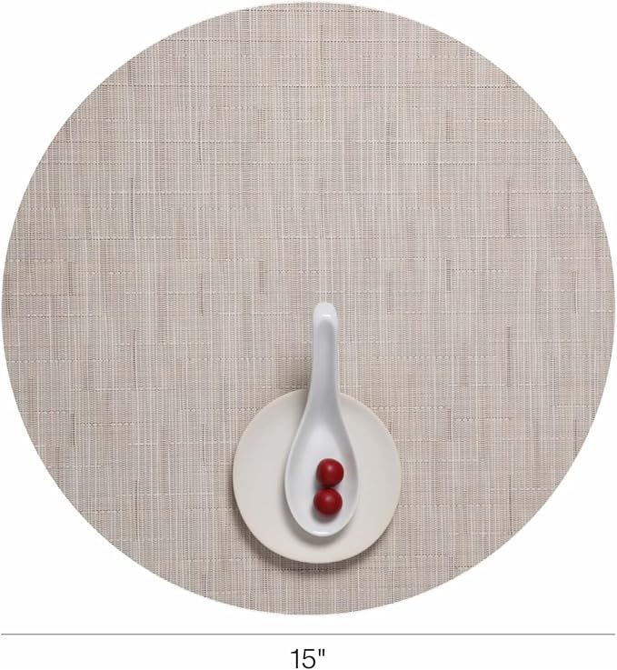 Chilewich Bamboo Placemats Set of 4, Round Woven Placemats | Reusable, Stain-Resistant, Indoor/Outdoor Tabletop Protection, 15", Chino