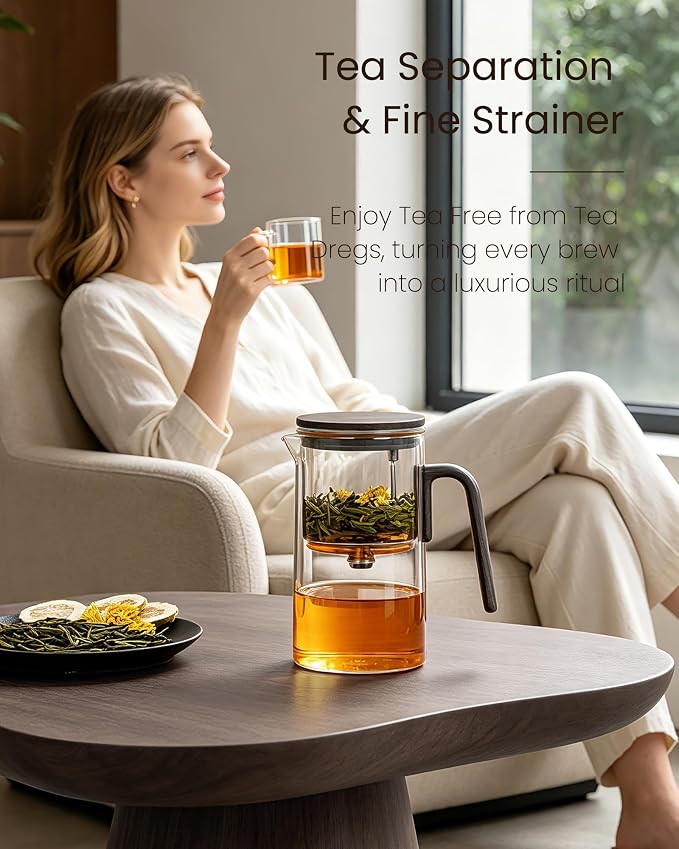 ZENS Magic Teapot with Infuser and Magnetic Lid for Loose Leaf Tea, 28oz | Magic Teapot with Infusers for Loose Tea Steeper, Echanted Tea Pot for Herbal Tea Lovers, Black Walnut Pattern