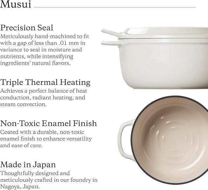 Vermicular Musui–Kamado Cast Iron Induction Cooker, Sea Salt | Precision Temperature Control, Waterless Cooking, Non-Toxic Enameled Cast Iron Pot, Japanese Multicooker & Rice Cooker (120V)