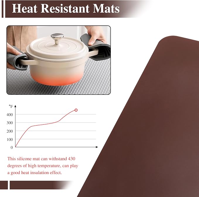 Silicone Table Mat, 2Pcs 15.7"x 11.8"x 0.03" Brown | Silicone Placemats,Silicone Mats for Baking, Kitchen Counter, Jewelry