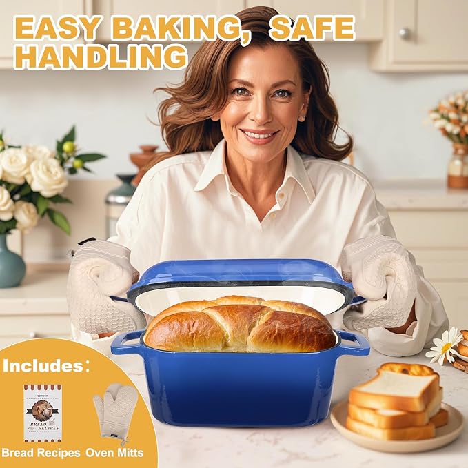 Enameled Dutch Oven for Sourdough Bread Baking, 3.6QT Oval Cast Iron Bread Pan with Lid