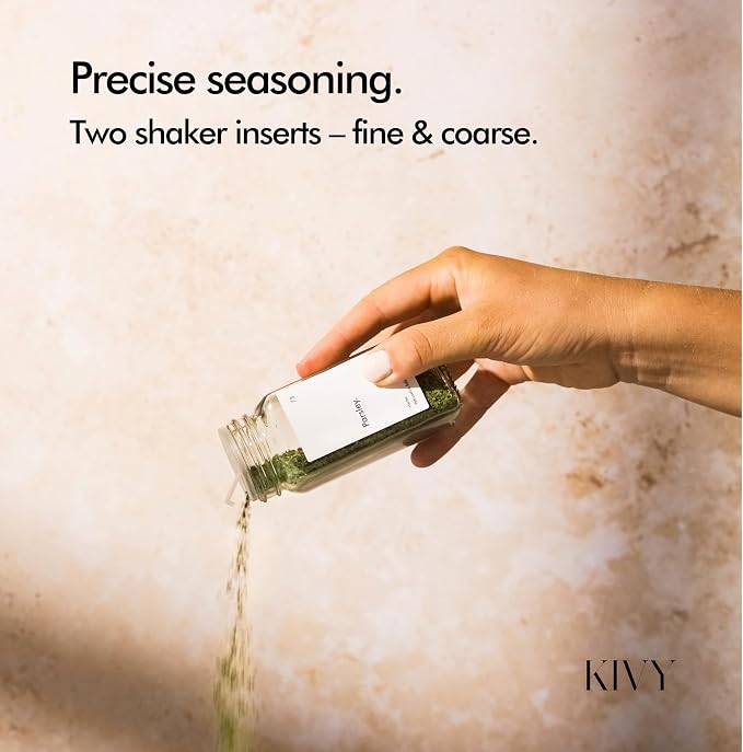 KIVY Spice Jars with Labels [24x 4oz] Glass Seasoning Containers with Airtight Lids for Organization - Empty Square Bottles for Spices & Seasonings with Shaker Lids - Spice Containers Bamboo