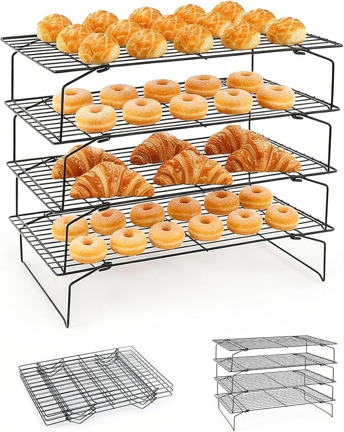 4-Tier Collapsible Cooling Racks Detachable Wire | Stackable Drying Rack for Cookie Bread Pizza Baking Fruits & Snacks, Perfect for Outdoor Camping