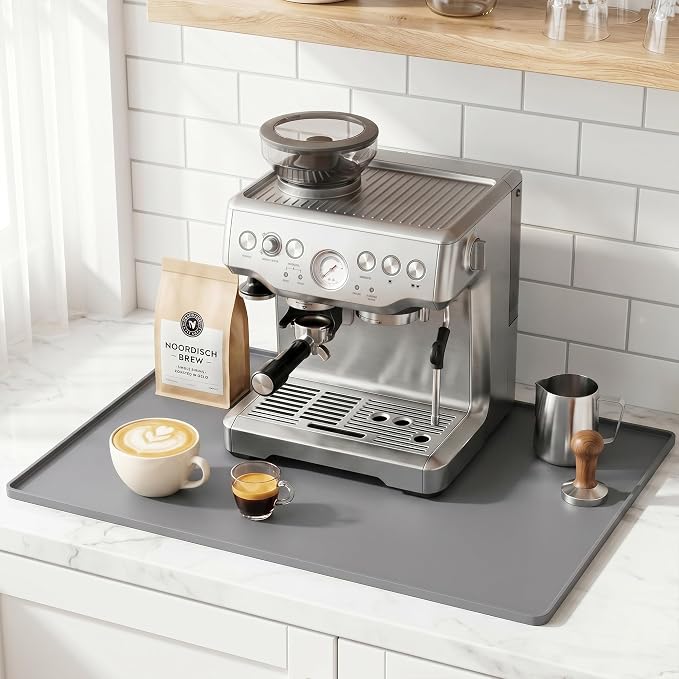 Golener Coffee Bar Mat, Silicone Coffee Mat with Raised Edges, 24"x16" | Coffee Mat for Countertop, Waterproof Coffee Station Mat, Dish Drying Mat Under Rack, Heat Resistant Coffee Machine Mat, Gray