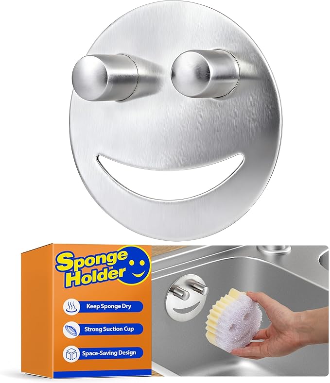 Discount Parts Direct Stainless Steel Sponge Holder For Scrub Daddy Mommy Sponge, Bathroom Kitchen Sink Caddy Organizer Storage with Suction Cup, Dishwasher Safe, Keep Sponge Dry, Silver, 1-Pack