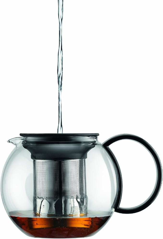 Bodum 34oz Assam Glass Tea Press with Stainless Steel Filter, Black Plastic Lid