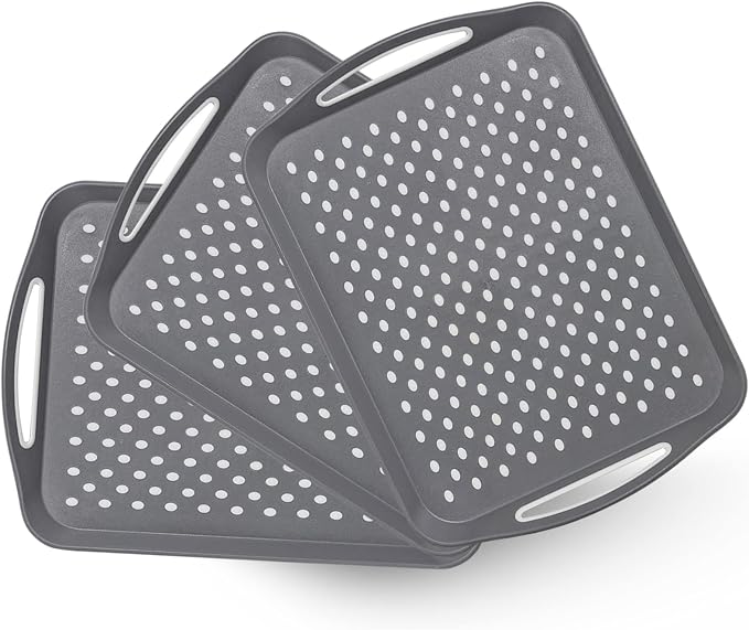 17.7" x 12.5" Anti-Slip Serving Trays with Handles, 3 Pcs X-Large Rectangular Food Serving Tray for Lap, Food Trays for Eating on Couch, Reusable and Durable, Grey