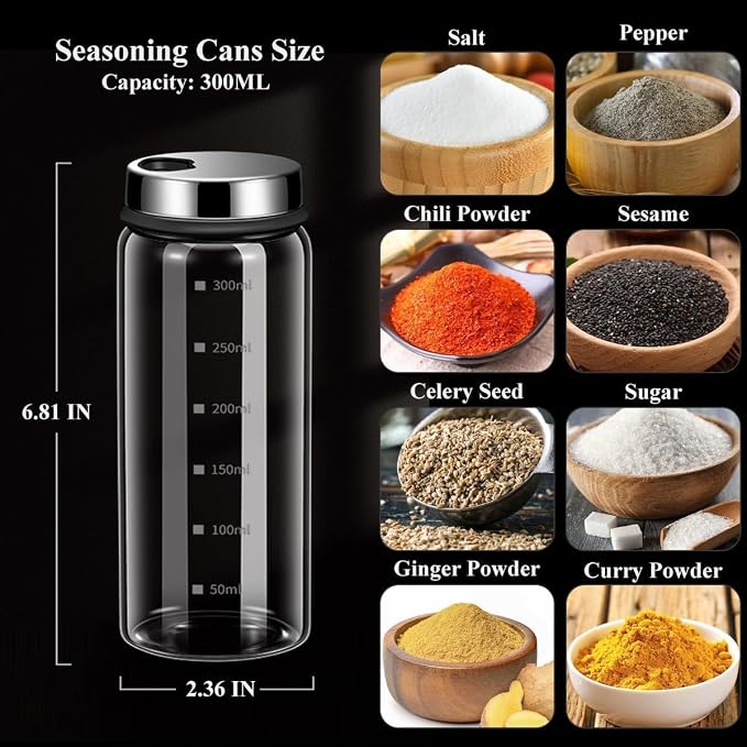 Verdental 10 oz Salt Pepper Shakers with 3 Adjustable Outlet Holes | Clear Glass Shaker Bottles Spice Seasoning Cans for Kitchen Decor Home Restaurant BBQ Camping Farmhouse Kitchen Accessories
