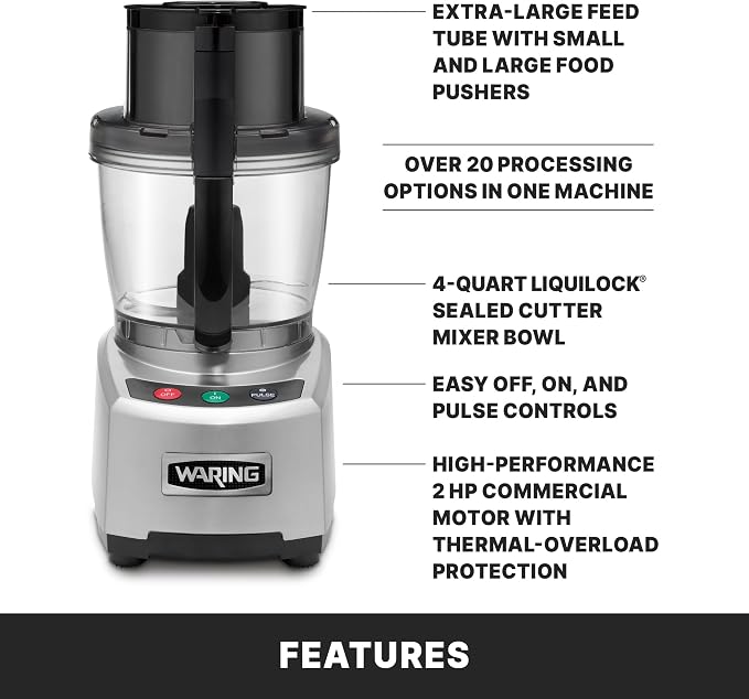 Waring Food Processor with 4-Quart Capacity | 4-Quart Capacity, 2 Horsepower Motor, Large Capacity Vegetable Chopper for Professional Kitchens