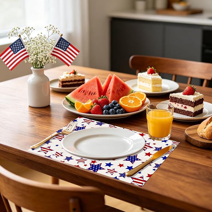 50 Pack Patriotic Disposable Paper Placemats, Star and Stripes Table Mats | 11x16 Inch Heavy-Duty Table Mats,4th of July, Memorial Day, BBQ & Family Dinner