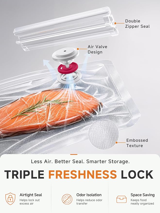 FEPPO Reusable Vacuum Sealer Bags for Food, 20 PCS (10 Medium 8.3"×8.7" + 10 Large 10.2"×11") BPA-Free Food Storage Bags with Air Valve, Leak-Proof & Odor-Resistant for Freshness Preservation