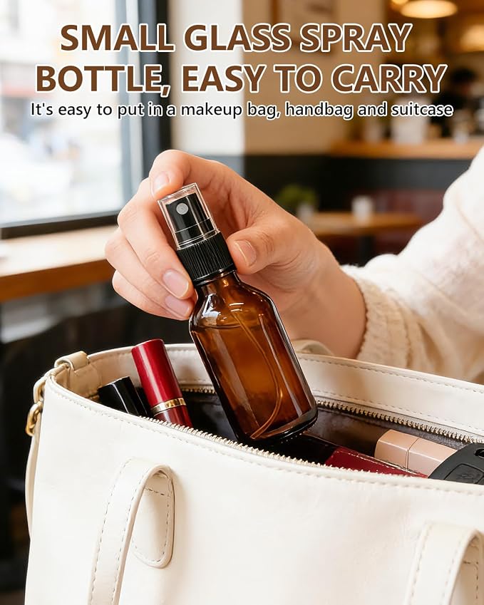 KEYWING 36 Pack 2oz Mini Amber Glass Spray Bottles for Essential Oils | Empty Small Fine Mist Spray Bottles Bulk for Cleaning, Hair, Travel, Plants, Skin Care