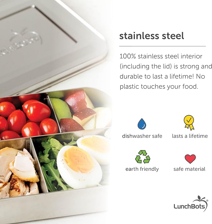 LunchBots Small Stainless Steel Kids Bento Box 4-Section 16oz