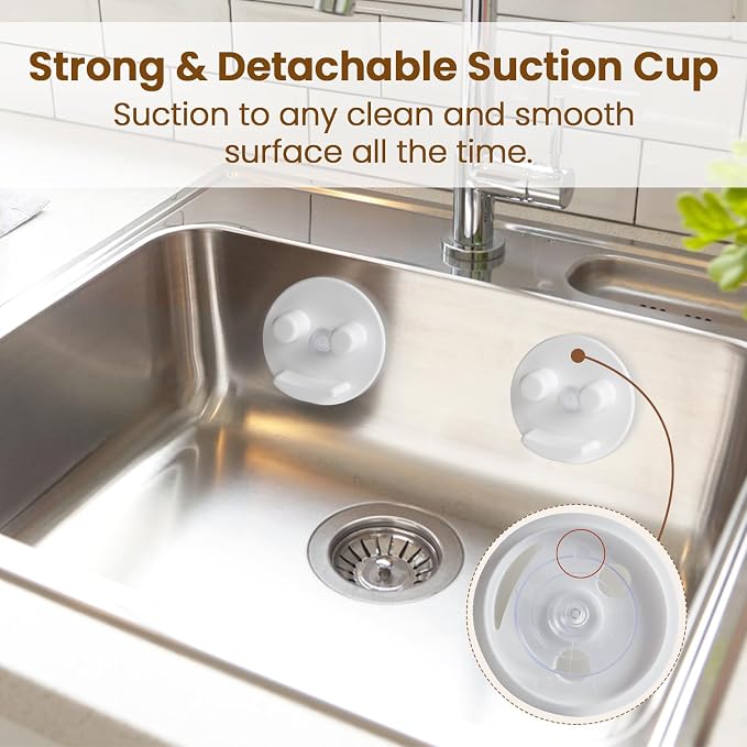 Sponge Holder, Sink Caddy w/Suction Cup Installation, Sponge Organizer for Kitchen/Bathroom Sink, Self Draining, Dishwasher Safe for Holding Smiley Sponges(Sponges Not Included), White(2-Pack)
