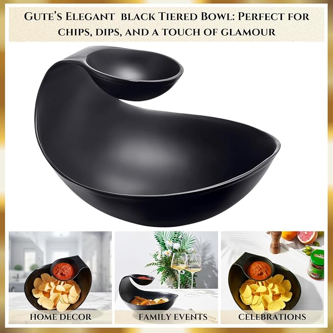 Brass Black Chip and Dip Serving Bowl Brass Tiered Snack, Candy & Salad Bowl Decorative Centerpiece Serving Platter Nuts, Chip & Dip, Salsas, Tray, Serveware Home Decor Gift Entertaining Centerpiece