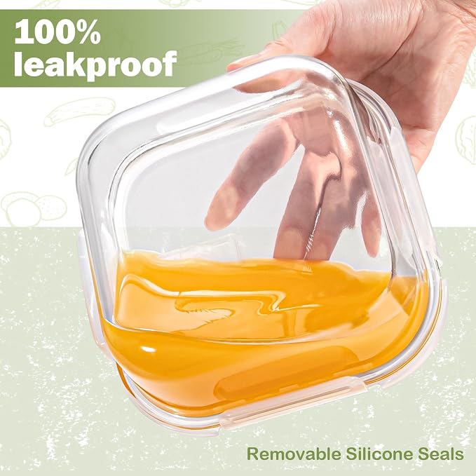 Square Glass Containers with Lids 3 Cup/24 oz, 4 Pack | Borosilicate Glass Bowl | Airtight | Meal Prep | Sandwich | Oven Microwave Freezer Dishwasher Safe | Small Food Storage Sets