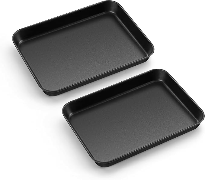 E-far Baking Sheet Set of 2, 10.5" x 8" x 1" Cookie Sheet Pan for Baking | Nonstick Carbon Steel, Half Sheet Baking Pans Trays for Toaster Oven, Roasting/Cooking, Non-toxic & Healthy, Easy Clean