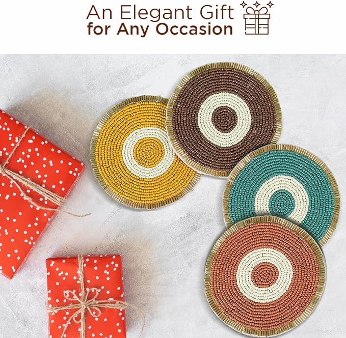 Folkulture Fall Coasters Set of 4 for Drink Non Slip, Easy to Clean - 4 Inch