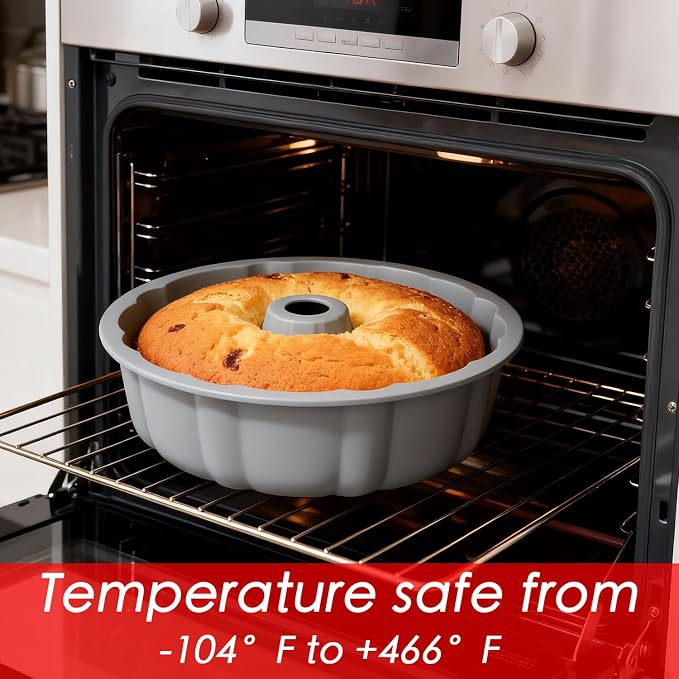 SOV silicone cake pan, silicone Cake Molds, Bakeware Non Stick 10 inch Pan for Jello,Gelatin,cake, Silicone Baking Molds for Cakes, Round Baking Pan (grey+1 pack)