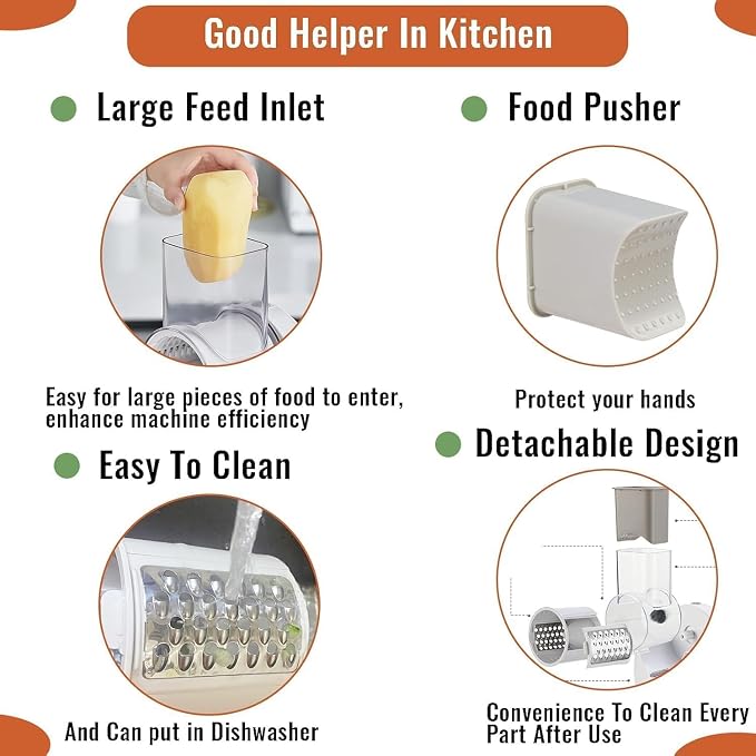 Electric Cheese Grater for Block Cheese,Home Kitchen Electric Grater | 3 Interchangeable Blades,One-Touch Control,Safety Push Bar,Salad Shooter Electric Slicer & Shredder for Veggies Fruits Nuts