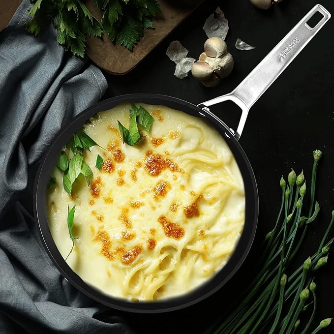 MsMk 3 QT Nonstick Saute Pan with lid, 9.5 inch Induction Deep Frying Pan | Non Toxic, Even Heating, Easy Clean, suitable for gas & electric & induction stove, Dishwasher & Oven Safe, Cerammic