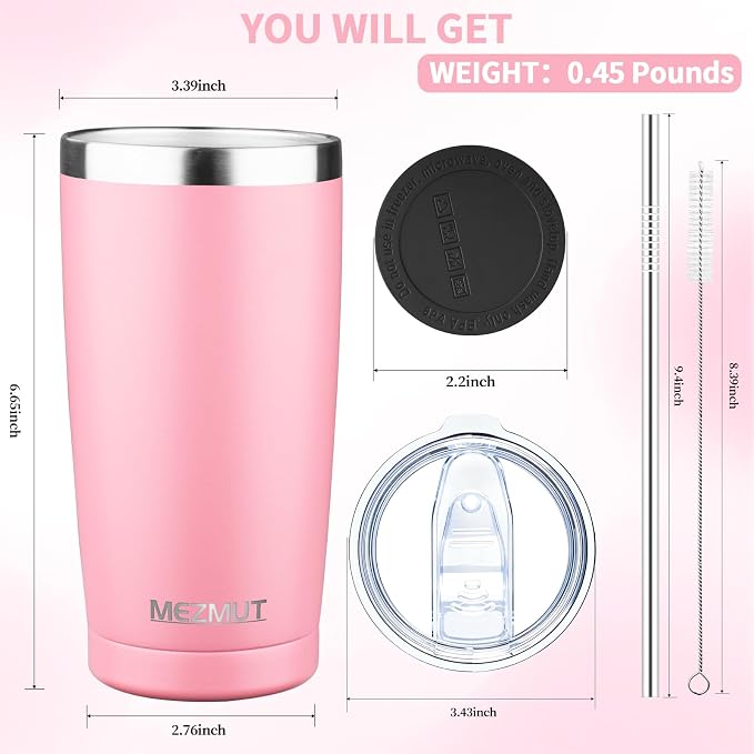 MEZMUT 20oz Insulated Tumbler Cup Travel Coffee Mug with Lid(Mixed1,4 Pack) | 18/8 Stainless Steel Double Wall Vacuum Spill Proof Metal Tumbler Bulk with Lid and Straw, Hot or Iced Coffee Cup