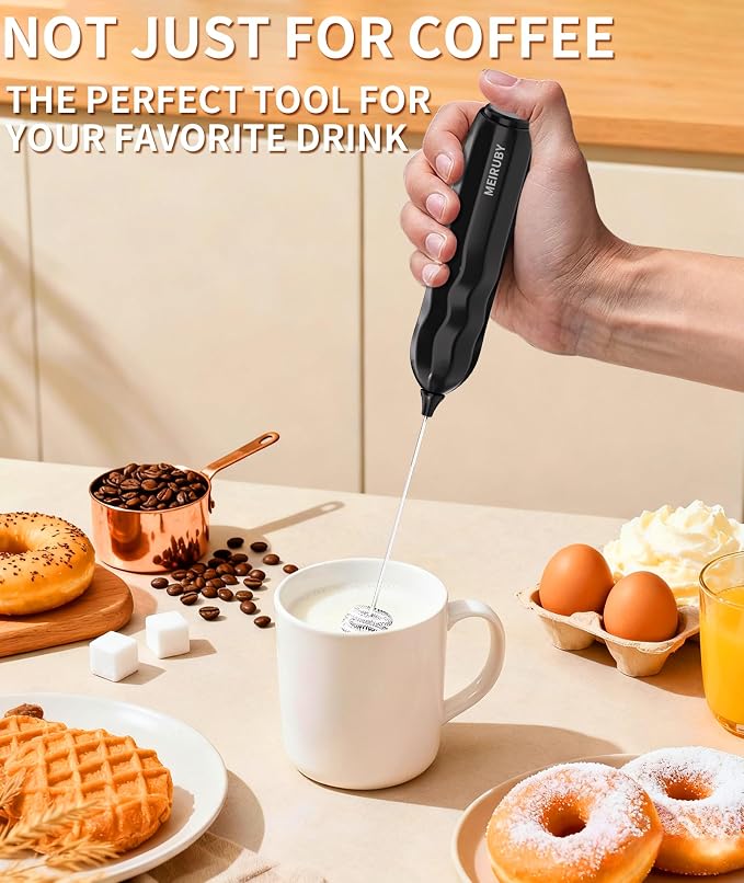 2-Pack Milk Frother Handheld with Stand, Valentines Day Gifts for Him and Her, Powerful Electric Coffee Frother, Coffee Lover Gift for Lattes, Cappuccino, Matcha & Hot Chocolate, Black/Pink