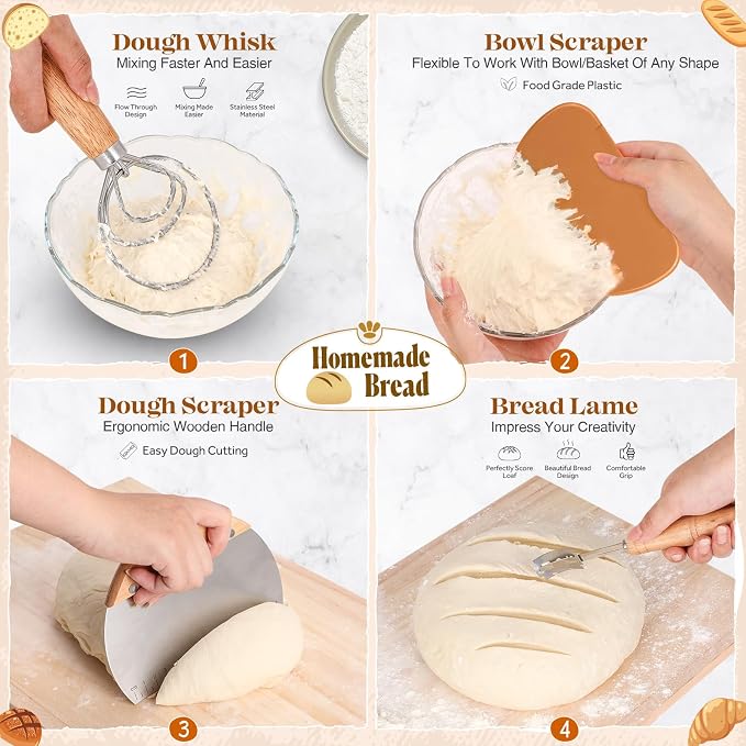Sourdough Starter Kit Complete Set with Dutch Oven and Scale | 9" Round & 10" Oval Proofing Baskets, Sourdough Bread Baking Supplies, Beginner Kit Gifts for Bakers Women Wife Mom