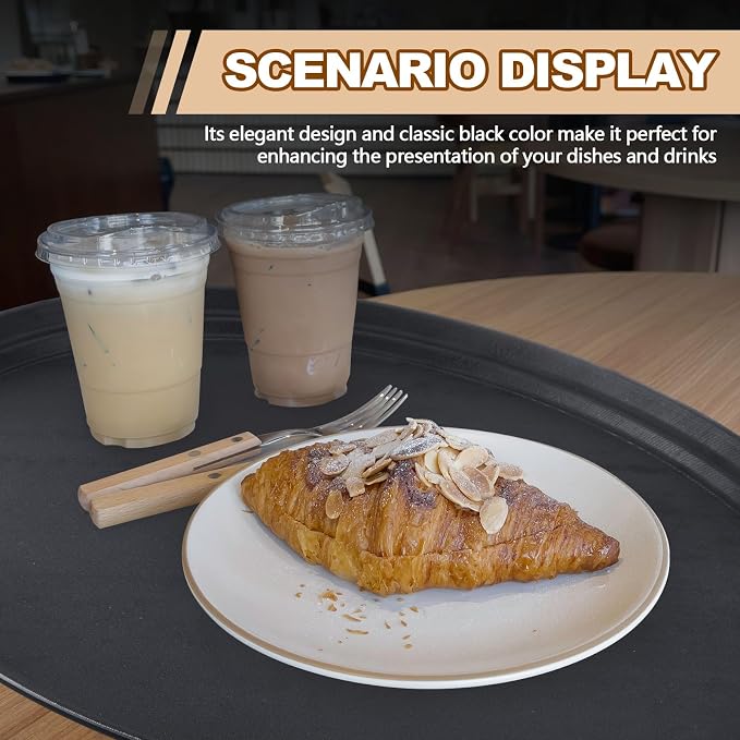 FillTouch 2 Pcs Restaurant Serving Trays PP Plastic Non Slip Rubber Lined Large Oval Tray for Kitchen Dining Room Cafeterias Fast Food Service (24 x 29 Inch,Black)