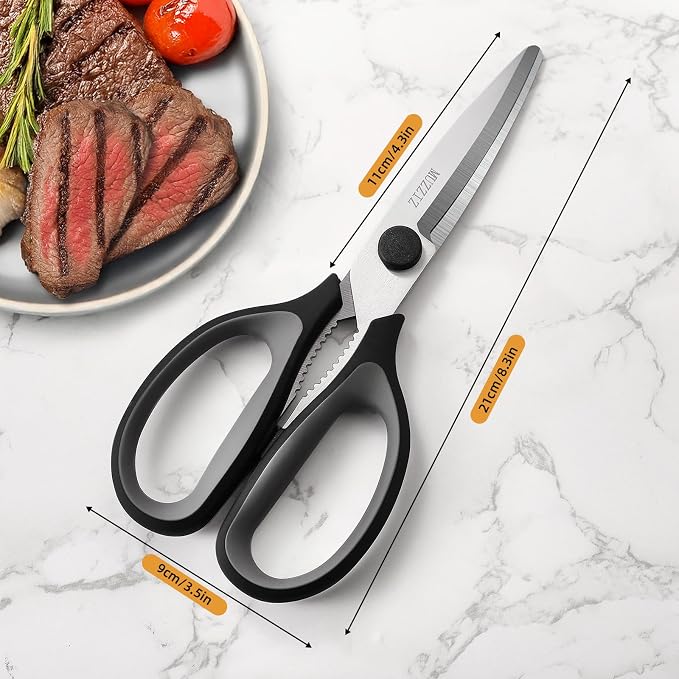 Kitchen Scissors All Purpose, Heavy Duty Stainless Steel Come Apart Kitchen Shears for Food, Herbs, Meat, Fish with Soft Comfort Grip Handle - 8.3-Inch Black