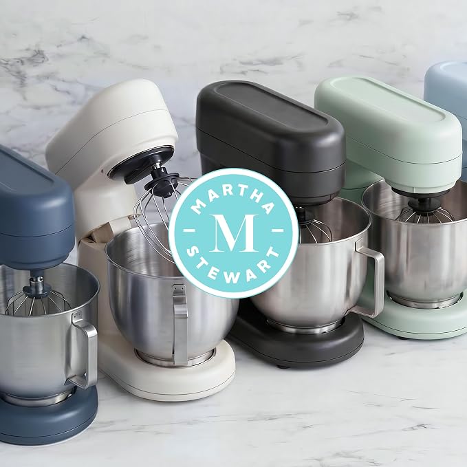 Martha Stewart 5.3QT Tilt Head Stand Mixer, 12 Speeds, Stainless Steel Bowl | Dough Hook, Stainless Whisk, Beater, Removable Splash Shield, Bread, Cake & Whipping, Electric Kitchen Mixer, Caviar Gray