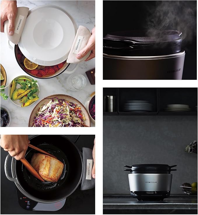 Vermicular Musui–Kamado Cast Iron Induction Cooker, Matte Black & Silver | Precision Temperature Control, Waterless Cooking, Non-Toxic Enameled Cast Iron Pot, Japanese Multicooker & Rice Cooker (120V)