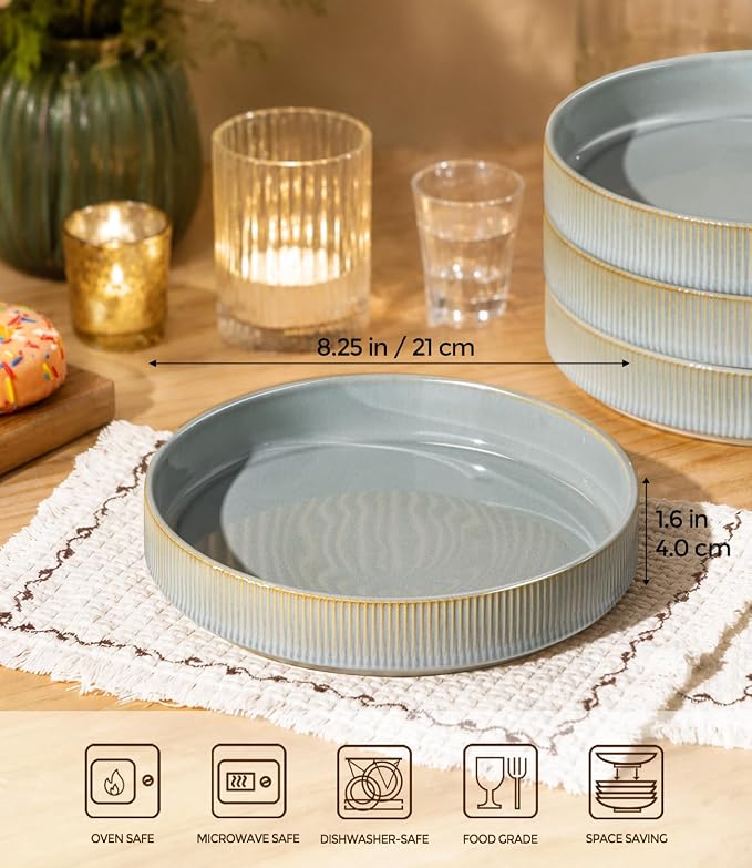 8.25" Ceramic Pasta Bowls Set of 4, Salad Bowls | Versatile Serving Bowls for Pasta, Salad, Fruit & Noodles, Housewarming & Wedding Gift, Desert Sage