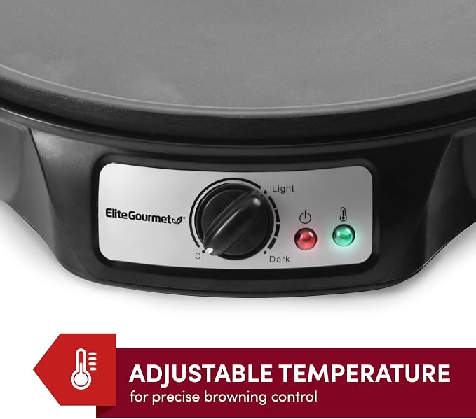 Maxi-Matic ECP-126 Electric Crepe Maker & Griddle, Non-Stick, 12" Black | Also Makes Pancakes & Hot Cakes, Includes Spreader, Spatula & Recipe Guide, Great for Breakfast Meals