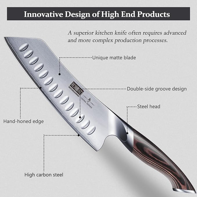 HOSHANHO 7 Inch Japanese Chef Knife, Ultra Sharp Kitchen Santoku Knives | Professional Japanese High Carbon Stainless Steel Kitchen Knife, Cooking Knife with Ergonomic Pakkawood Handle, Gifts