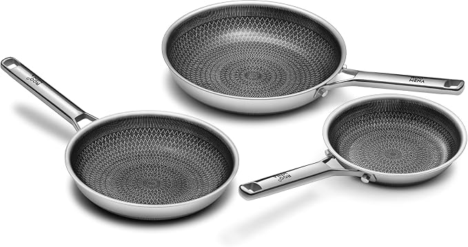 Nonstick Frying Pan Set, Non-Toxic Tri-Ply Hybrid Ceramic Skillet 3 Piece, 8, 10 & 12 Inch Stainless Steel Pans, PFAS/PFOA/PTFE Free, Metal Utensil Safe, Dishwasher & Oven Safe, Upgraded Version
